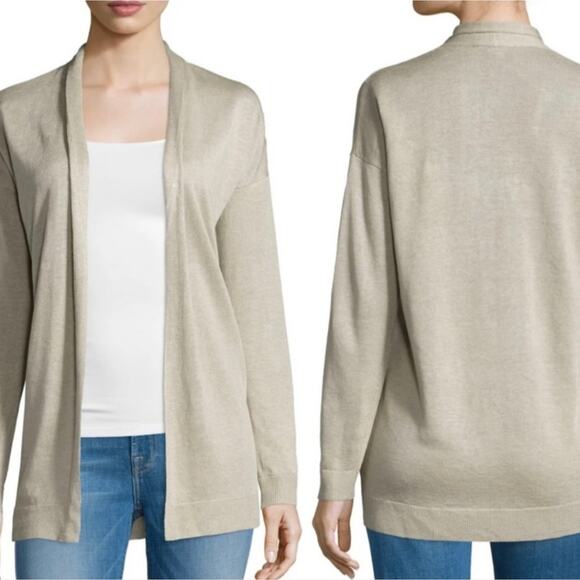 THEORY Armelle S Sag Harbor Open Front Linen Blend Cardigan Sweater Size Large - Picture 1 of 13